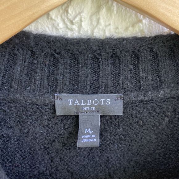 Talbots MP Petite Sweater Pullover Alpaca Wool Black Mock Neck Ribbed Knit M - Picture 2 of 4